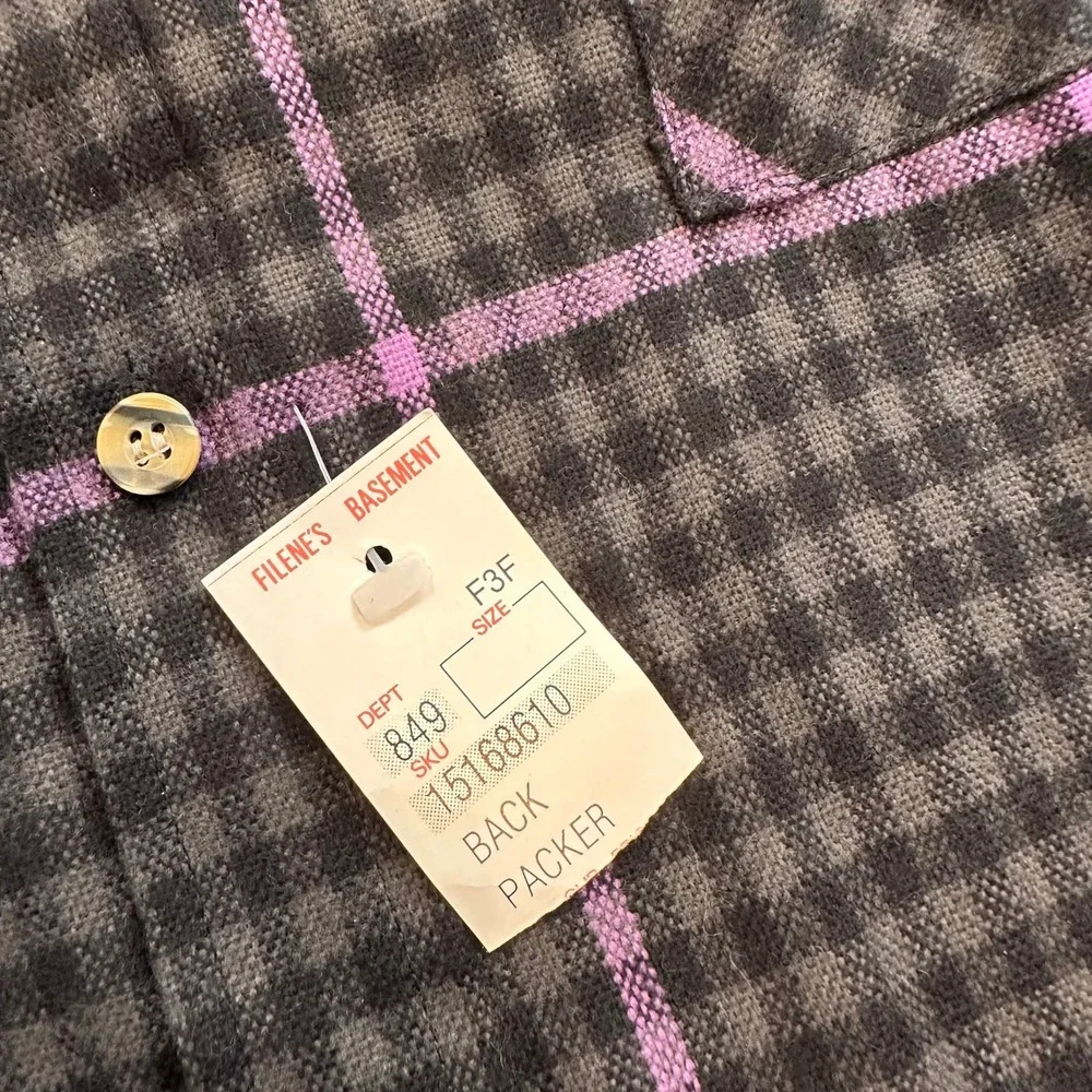 New Vintage Backpacker Flannel Shirt Mens Medium Black Gray Purple Outdoor Check - Picture 3 of 12